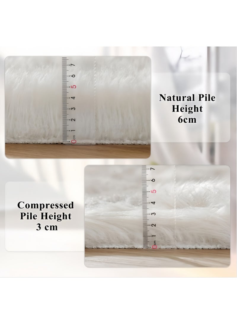 سجادة من جلد الغنم باللون الأبيض مع أطراف رمادية مقاس 60 × 180 سم، سجادة من جلد الغنم من فرو صناعي لغرفة المعيشة، سجاد رقيق قابل للغسل لغرفة النوم الفاخرة ديكور غرفة فروي سجاد مستطيل (Y2550) - Image 5